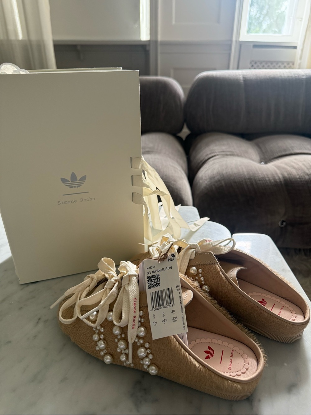 Simone Rocha Cream Pearl-Embellished Slip-On Mules